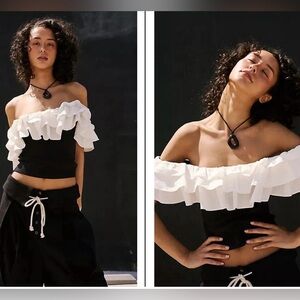 Free People Beach Off Shoulder Ruffle Deirdre Top NWOT Black Combo Size XS